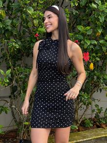Yohana Edit New Spring French Fashion Polka Dot Bow Tie Waist Ruched Slimming Elegant Office Lady Black Mini Dress - Black - View 4