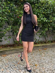 Yohana Edit New Spring French Fashion Polka Dot Bow Tie Waist Ruched Slimming Elegant Office Lady Black Mini Dress - Black - View 3