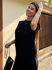 Yohana Edit Women's Simple Solid Color Pleated Short Sleeve Blouse, Suitable For Commuting, Summer - Black - View 4