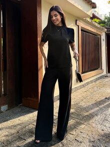 Yohana Edit Women's Simple Solid Color Pleated Short Sleeve Blouse, Suitable For Commuting, Summer - Black - View 6