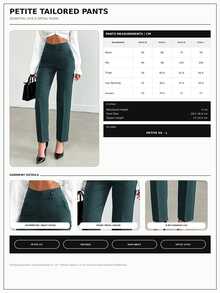 SHEIN Cottnline Petite Women's Solid Color Button Front Pocket Casual Business Elegant Long Pants Work Office Dark Green Spring - Dark Green - View 7