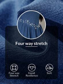 Elenzga Women's Elegant Beaded Decor Cinched Waist Flare Sleeve Denim Dress - Blue - View 9