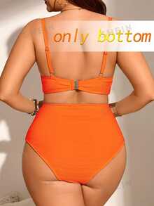 Swim Chiccia Bikini inferior para mujer talla grande de tela acanalada unicolor con fruncido y control de abdomen, adecuado para uso diario y de vacaciones en la playa de verano - Naranja - Ver 2