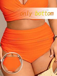 Swim Chiccia Bikini inferior para mujer talla grande de tela acanalada unicolor con fruncido y control de abdomen, adecuado para uso diario y de vacaciones en la playa de verano - Naranja - Ver 1