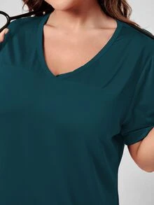 TaskEZ 大码纯色短袖双口袋磨砂制服上衣 - 水鴨藍 - 查看 3