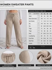 SHEIN بنطلون نسائي كاجوال بخصر عالي وجرس واسع مع تفاصيل سحاب - كاكي - مشاهدة 3