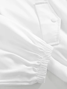 Girlism 青少年女孩夾克，秋冬梭織白色寬鬆立領斜口袋短款休閒外套，百搭，返校穿搭，長袖，秋季穿搭 - 米色 - 查看 7