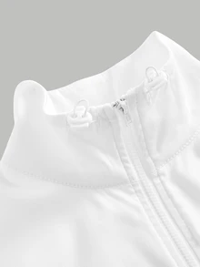 Girlism 青少年女孩夾克，秋冬梭織白色寬鬆立領斜口袋短款休閒外套，百搭，返校穿搭，長袖，秋季穿搭 - 米色 - 查看 5