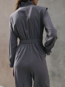 Nöista Blue Plaid Jumpsuit Fitted Elegant Unique Comfortable Fall/Winter Both Casual Work Attire. - Purple - View 8