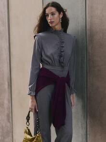 Nöista Blue Plaid Jumpsuit Fitted Elegant Unique Comfortable Fall/Winter Both Casual Work Attire. - Purple - View 5