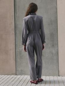Nöista Blue Plaid Jumpsuit Fitted Elegant Unique Comfortable Fall/Winter Both Casual Work Attire. - Purple - View 2