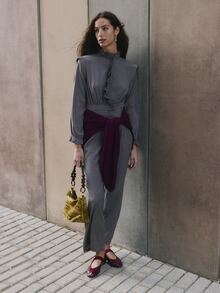 Nöista Blue Plaid Jumpsuit Fitted Elegant Unique Comfortable Fall/Winter Both Casual Work Attire. - Purple - View 3