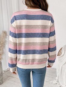 SHEIN LUNE 女款休閒優雅時尚衛衣，三色極簡條紋，經典百搭，適合多種場合，街頭穿搭，上班穿著 - 白色 - 查看 2