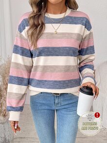 SHEIN LUNE 女款休閒優雅時尚衛衣，三色極簡條紋，經典百搭，適合多種場合，街頭穿搭，上班穿著 - 白色 - 查看 1