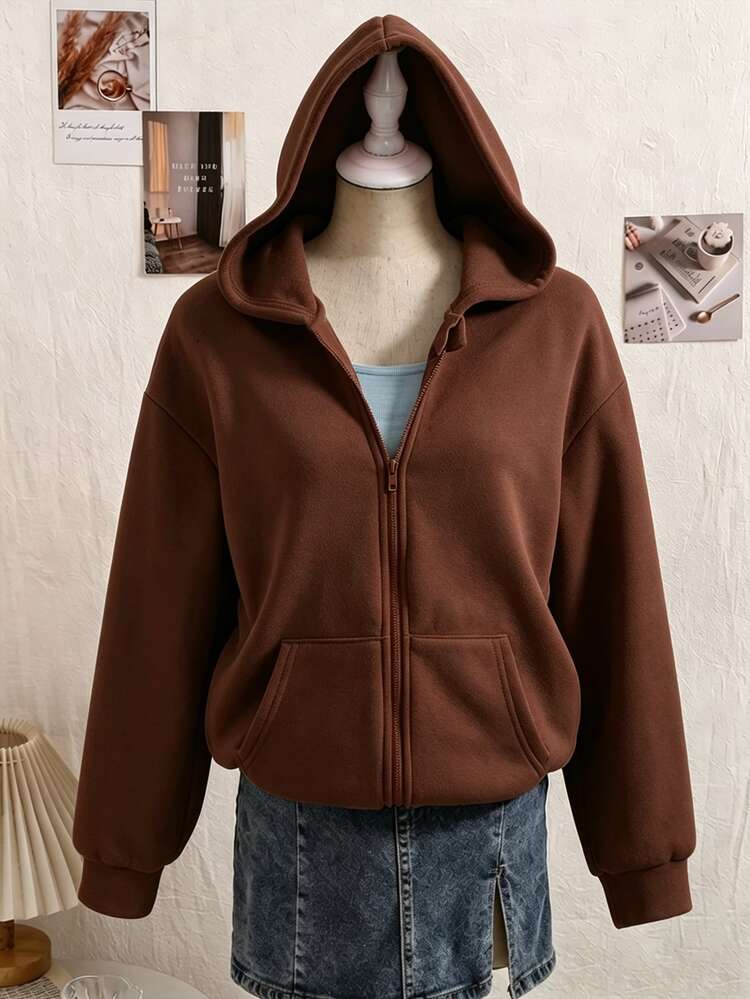 Autumn/Winter Girls' Hooded Zip-Up Jacket - Street Style Mix, Warm Knitted Fabric For Autumn/Winter, Slightly Loose Fit For Growth Room, Perfect For School And Street Wear To Instantly Transform Into A Vibrant Girl! - Burgundy - View 5