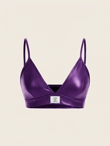 Coolane Women's Summer Streetwear Casual Sexy Letter Patch Comfortable PU Leather Spaghetti Strap Camisole Rave Club Purple Bikini Tops Sports Bra - Purple - View 1