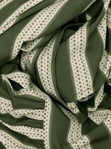 Nöista Green Striped Ruffled Shirt, Rufflesromantic,Casual,Elegant,Practical Versatile Wardrobe Staple For Everyday Commuting.Fall Winter,Cute. - Army Green - View 12