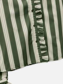 Nöista Green Striped Ruffled Shirt, Rufflesromantic,Casual,Elegant,Practical Versatile Wardrobe Staple For Everyday Commuting.Fall Winter,Cute. - Army Green - View 11