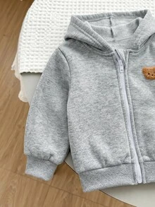 SHEIN 2件組 嬰兒男孩女孩秋冬款可愛百搭簡約純色連帽外套 灰色連帽衫黑色連帽衫 適合秋冬 - 藏蓝色 - 查看 8