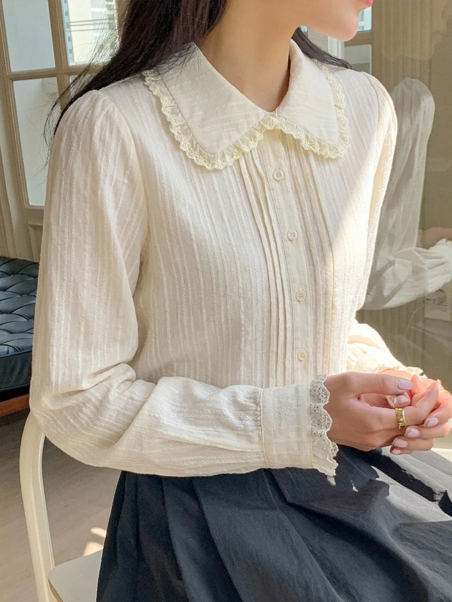 DAZY Frill Trim Button Front Shirt Fall - Yellow - View 1
