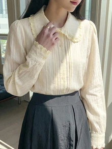 DAZY Frill Trim Button Front Shirt Fall - Yellow - View 8