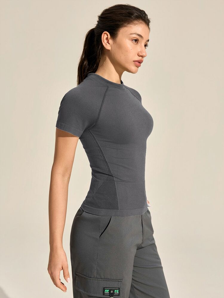 Exploreva Exploreva Summer Casual Outdoor Solid Color Short Sleeve T-Shirt - Dark Grey - View 6