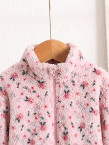 Young Girl Casual Daily Kids Bow Plush Printed Winter Jacket - Pink - View 6