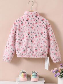 Young Girl Casual Daily Kids Bow Plush Printed Winter Jacket - Pink - View 2
