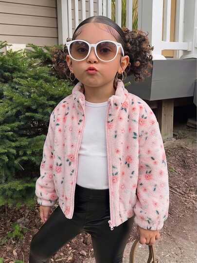 Young Girl Casual Daily Kids Bow Plush Printed Winter Jacket