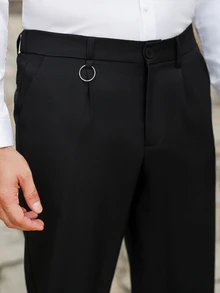 Manfinity Mode Men's Business Casual Solid Black Straight Leg Dress Pants, Perfect Holiday Gift Choice - Black - View 1