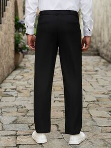 Manfinity Mode Men's Business Casual Solid Black Straight Leg Dress Pants, Perfect Holiday Gift Choice - Black - View 2