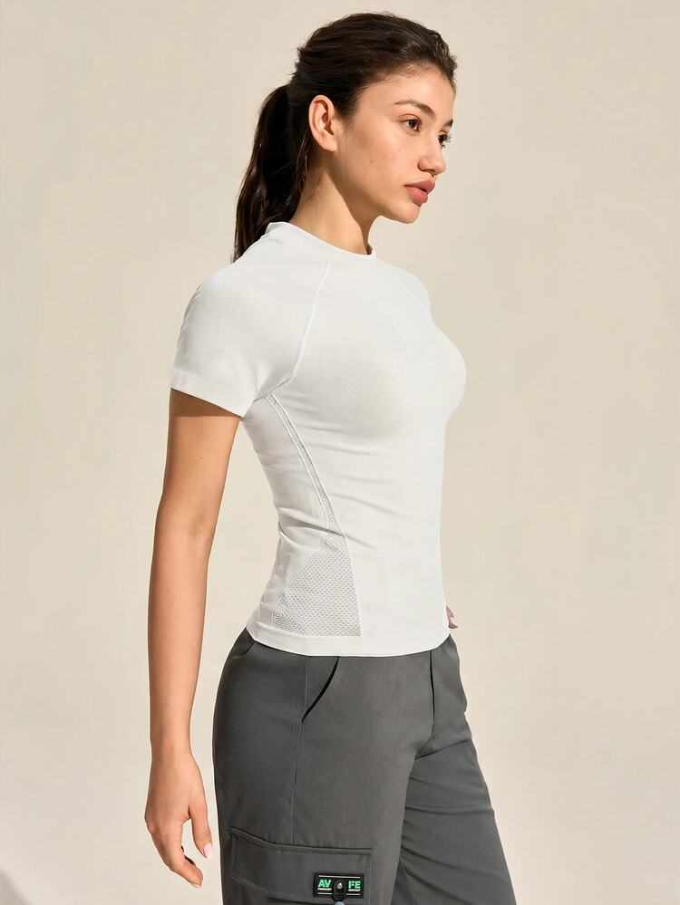 Exploreva Exploreva Women's Solid Color Ruched Slim Fit Versatile Daily Outdoor T-Shirt - White - View 6