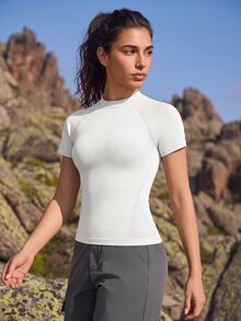 Exploreva Exploreva Women's Solid Color Ruched Slim Fit Versatile Daily Outdoor T-Shirt - White - View 2