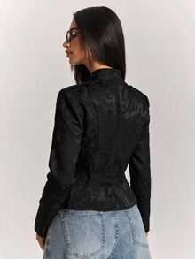 SHEIN BAE Áo khoác cổ đứng jacquard phong cách vintage thanh lịch - màu đen - Xem 2