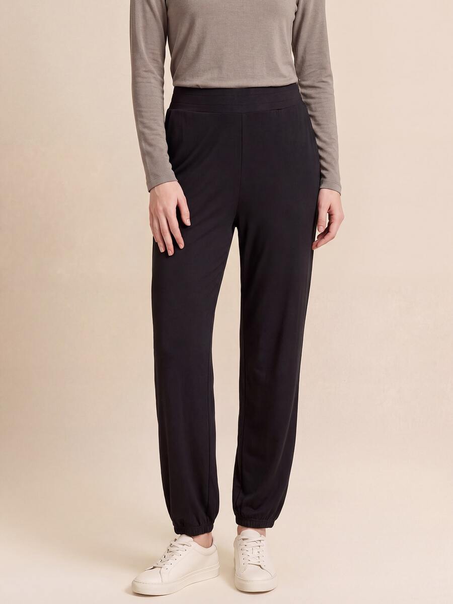 SHEIN With My Calm Women's Solid Color Pleated Casual Versatile Daily Travel Sports Long Pants - Black - View 1