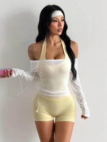 Coolane Women's Summer Going Out Sport Music Festival Cross Graphics Lace Patchwork Off The Shoulder Top - White - View 6