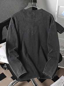 SHEIN Teen Boys Crew Neck Long Sleeve,Boys Vintage Washed Long Sleeve Tee, Crew Neck Letter Graphic Loose Casual Streetwear T‑Shirt For Teen Boys Fall Winte - Black - View 2