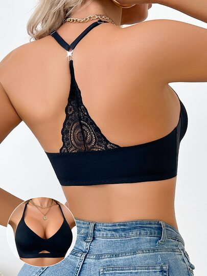DesireSculpt 1 buah Atasan Camisole Seksi Tanpa Jahitan, Tanpa Punggung, Leher Halter, Berlubang dengan Cup, Cocok untuk Dipakai di Luar