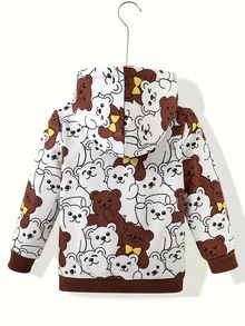 SHEIN Playful Pals 這款恐龍多色印花抓絨內裡連帽夾克是冬季完美結合與舒適的選擇 - 咖啡棕 - 查看 4