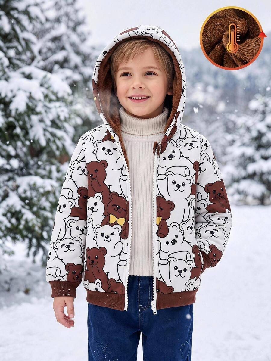 SHEIN Playful Pals 這款恐龍多色印花抓絨內裡連帽夾克是冬季完美結合與舒適的選擇