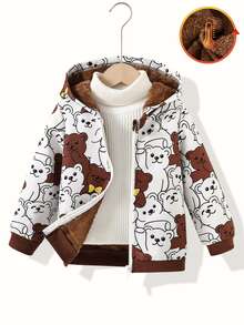 SHEIN Playful Pals 這款恐龍多色印花抓絨內裡連帽夾克是冬季完美結合與舒適的選擇 - 咖啡棕 - 查看 3