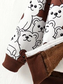 SHEIN Playful Pals 這款恐龍多色印花抓絨內裡連帽夾克是冬季完美結合與舒適的選擇 - 咖啡棕 - 查看 7
