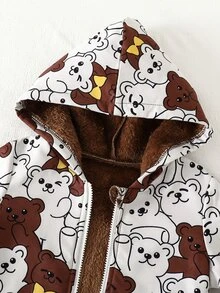 SHEIN Playful Pals 這款恐龍多色印花抓絨內裡連帽夾克是冬季完美結合與舒適的選擇 - 咖啡棕 - 查看 8