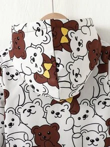 SHEIN Playful Pals 這款恐龍多色印花抓絨內裡連帽夾克是冬季完美結合與舒適的選擇 - 咖啡棕 - 查看 6