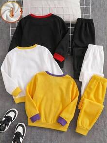 Young Boy Sweatshirt Set With Full Cartoon Print, Suitable For Autumn/Winter - Multicolor - View 2