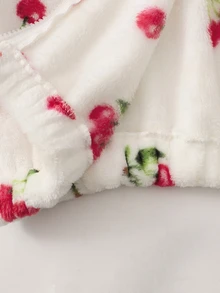 Genkimix Kids Girls' Big Tween Girl' Stand Collar Zipper Front Cuffed Fleece Watermark Jacket With All-Over Cherry Print Casual Jacket Top For Fall Winter - White - View 6