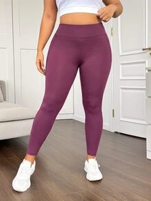 SHEIN Rhythm Era Mesh Patchwork High Waist Tummy Control Butt Lifting Leggings With Mesh Side Pockets - Red Violet - View 7