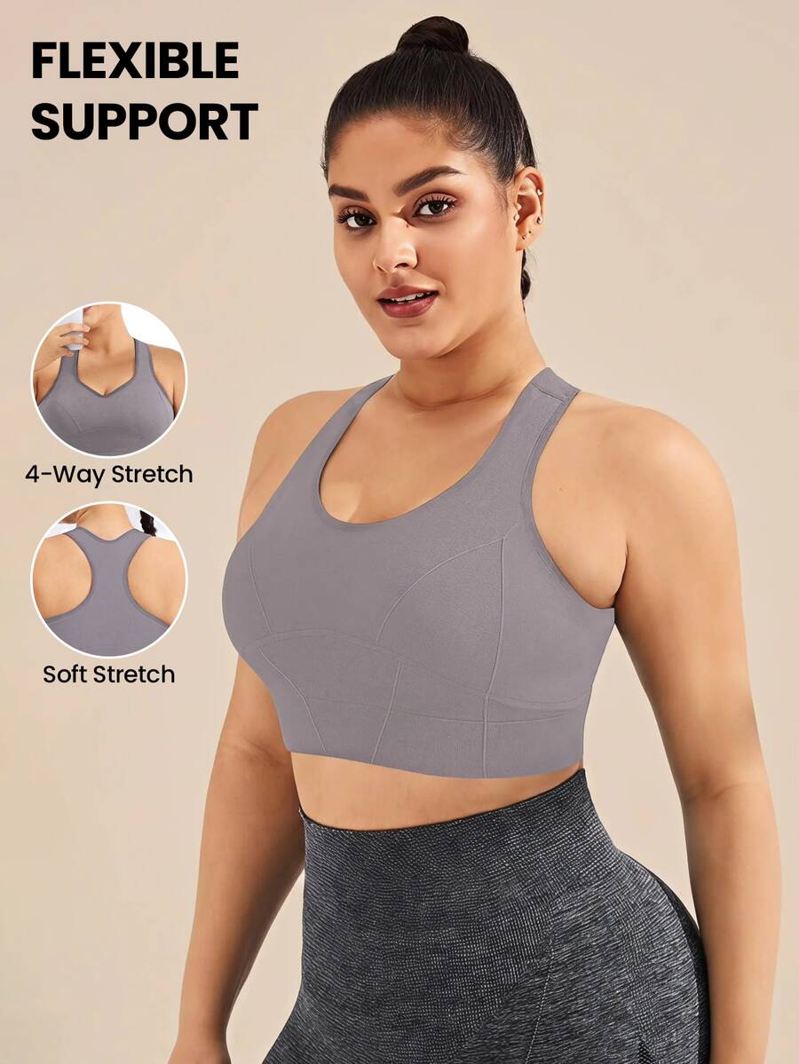 Rhythm Era Plus Size Solid Color Seamless Sports Bra Gym Sports White Summer - Grey - View 1