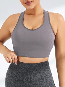 Rhythm Era Sujetador deportivo sin costuras de unicolor talla grande - Gris - Ver 4