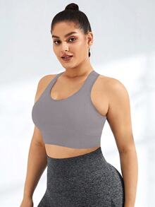 Rhythm Era Sujetador deportivo sin costuras de unicolor talla grande - Gris - Ver 3